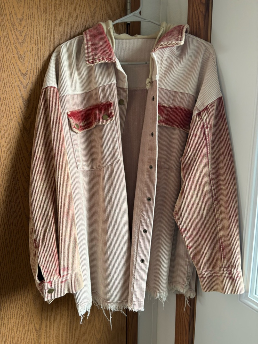 Corduroy Shacket Jacket in Faded Rose and Cream - Women's